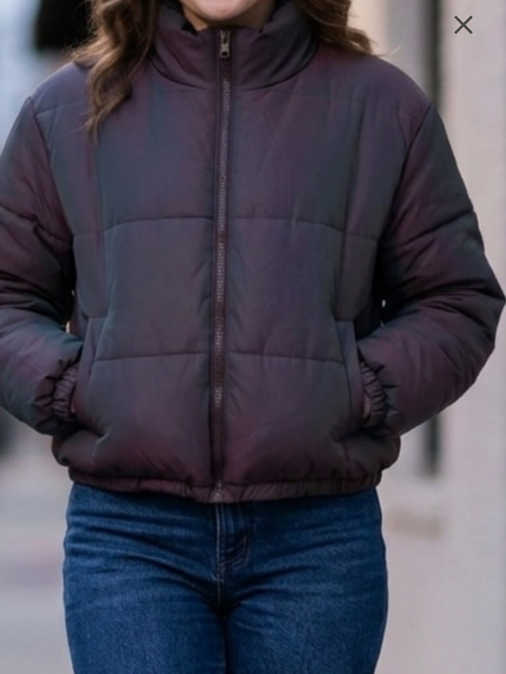 edither Quilted Puffer Jacket in Purple & Plum metallic color .Large New withou